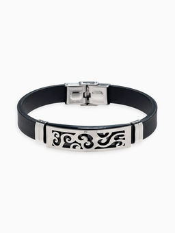 Браслет унисекс «Мощь» прямоугольник с узором, цвет чёрный с серебром, 22 см