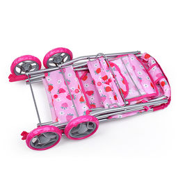 Коляска для кукол, для двойни, металлическая, складная, цвет клубнички на розовом