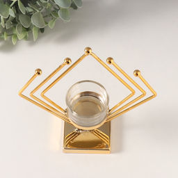 Подсвечник на 1 свечу «Золотой ромб», металл, стекло, d=4.5 см, 6×16×19 см