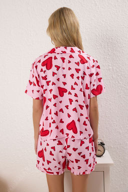 Trendyolmilla Pembe Kalpli F?rf?r Detayl? Viskon Sortlu Dokuma Pijama Tak?m? THMSS25PT00425 фото 4