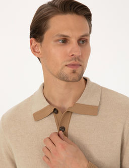 Bej Regular Fit %100 Y_n Polo Yaka D__meli Triko Kazak - Pierre cardin фото 2