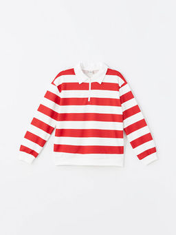 Polo Yaka K?z ?ocuk Kal?n Sweatshirt