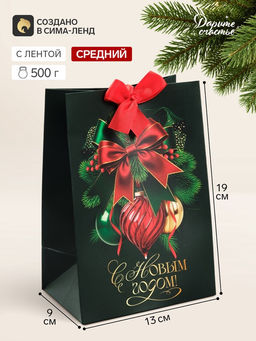 Цена за 3 шт. Пакет подарочный с лентой «С Новым годом», 13×19×9 см