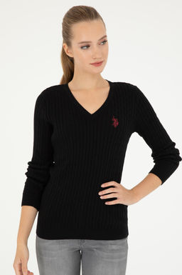 Женский черный базовый свитер с v-образным вырезом Неожиданная скидка в корзине - U.s. polo assn фото 10