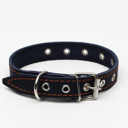 Ошейник кожаный однослойный, безразмерный, 56 х 2.5 см, ОШ 17-44 см, синий - Пижон фото 2