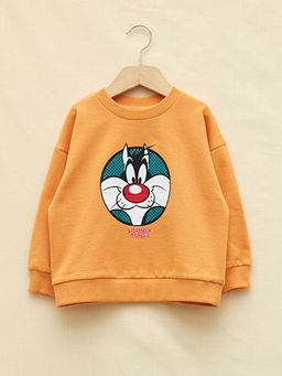 Bisiklet Yaka Uzun Kollu Looney Tunes Bask?l? Erkek Bebek Sweatshirt