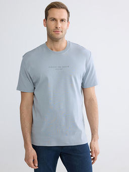 Oversize Fit Bisiklet Yaka Bask?l? Erkek Ti??rt