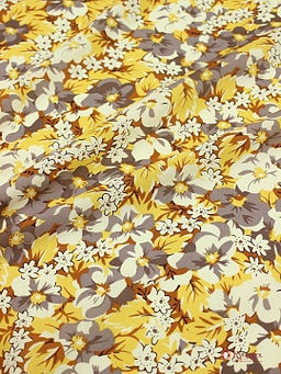 Мерный лоскут (ткань в отрезах) - Штапель Цветочные узоры цв.горчичный, ш.1.44м, вискоза-100%