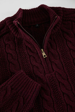 TRENDYOL MAN Bordo Unisex Regular Fit Fermuarl? Yar?m Bal?kc? Sac Orgu Triko Kazak TMNAW21KZ0737 - Trendyolmilla фото 10