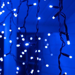 Гирлянда «Бахрома» 3×0.9 м, IP65, УМС, тёмная нить каучук, 144 LED, свечение синее, 220 В