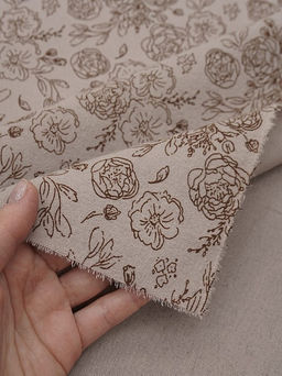 Теплый хлопок Букеты пионов на бежево-кофейном, ш.1.5м, хлопок-100%, 160гр/м.кв - Купава фото 3