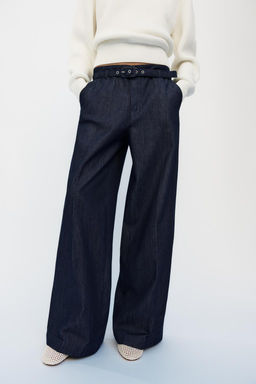 Z1975 WIDE-LEG DENIM TROUSERS WITH BELT - Zara фото 2