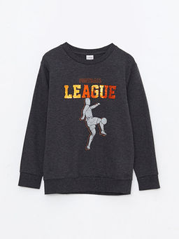 Bisiklet Yaka Bask?l? Uzun Kollu Erkek ?ocuk Sweatshirt