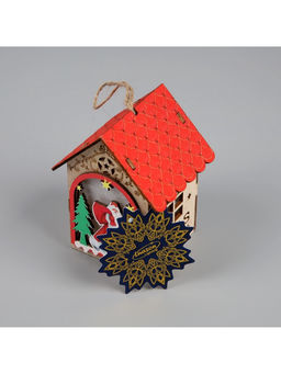 Ёлочная игрушка «Домик с Дедом Морозом», 11×8.5×7.5 см, 1 LED, от батареек, свечение тёплое белое