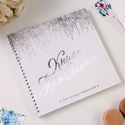 Книга пожеланий Белая с блестками на пружине, 21.7 х 21 см