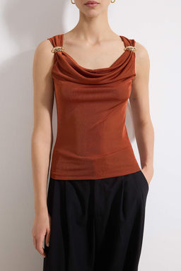 Kiremit Fitted/Vucuda Oturan Degaje Yaka Kal?n Ask?l? Kolsuz Buzzy Orme Bluz TWOSS26BZ00266