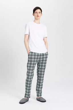 Regular Fit Pijama Tak?m? Bisiklet Yaka K?sa Kollu Ust Kareli Alt - Defacto фото 2