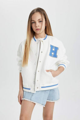 Кардиган-бомбер на толстой мягкой подкладке с воротником колледжа для девочек - Defacto фото 6