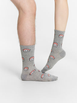 Цена за 5 пар! Носки унисекс серые с рисунком в виде сашими серый меланж 559U-2816