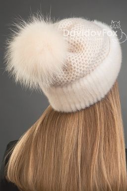 Шапка Оливия норка трикотаж жемчуг
