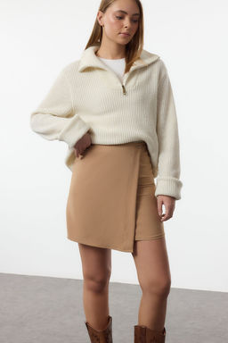 TRENDYOLMILLA Camel Kruvaze Kapama Mini Boy Dokuma Etek TWOAW25ET00070  фото 15