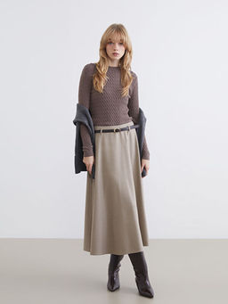 Bisiklet Yaka Kendinden Desenli Kad?n Triko Kazak