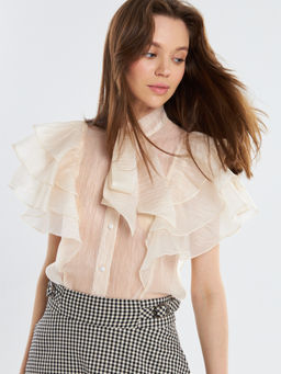 Блузка из органзы с рюшами и бантом OD-929-4 молочный - Tantino фото 7