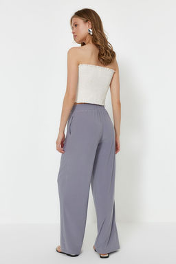TRENDYOLMILLA Siyah Wide Leg/Rahat Kesim Yuksek Bel Esnek Orme Pantolon TWOSS23PL00129  фото 37