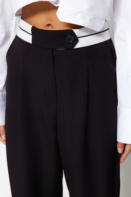 TRENDYOLMILLA Siyah Wide Leg/Genis Paca Dokuma Bel Detayl? Kumas Pantolon TWOAW24PL00037 фото 10
