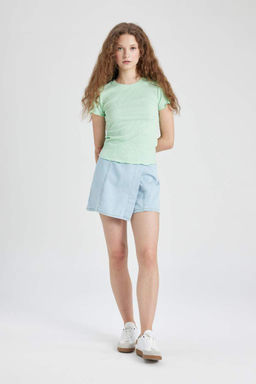 Базовая футболка с короткими рукавами и приталенным вырезом в рубчик на бретельках - Defacto фото 2