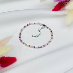 Браслет из Рутилового кварца, Аметиста и Клубничного кварца 17,5 см +