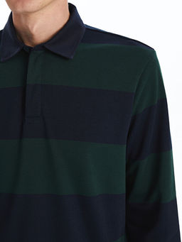 Polo Yaka Uzun Kollu ?izgili Erkek Kal?n Sweatshirt