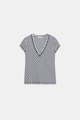 CAMISETA RAYAS CON LINO / Crudo / Marino