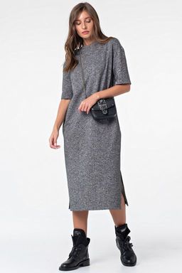 Платье миди из футера серый меланж - Fly фото 11