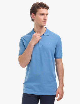 Koyu Mavi Regular Fit %100 Pamuk K_vr_lmaz D__meli Polo Yaka Basic Ti__rt