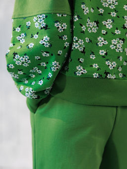 Костюм Данара(брюки+свитшот),цвет Зеленый(цветочки), Футер 74%х/б 20%пэ 6%л - 5+ фото 3