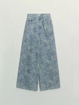 Джинсы WIDE LEG с высокой посадкой с жемчужной цепью / Zarina