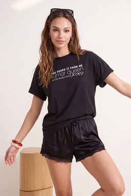 Siyah Slogan Oversize/Geni_ Kal_p D___k Kol K_sa Kollu %100 Pamuk _rme T-Shirt TWOSS26TS00118 - Trendyolmilla фото 4