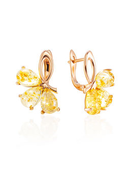 Яркие позолоченные серьги Одуванчик с лимонным янтарём