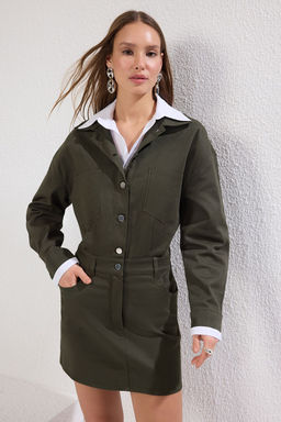 TRENDYOLMILLA Zumrut Yesili Duz Mini Dokuma Elbise TWOAW25EL00588  фото 2