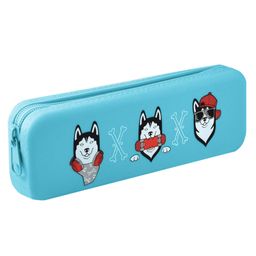 Пенал школьный, арт.58034/ 25 ХАСКИ (без наполнения, 20х6х2.5 см, силикон, молния, шелкография, ПЭТ-