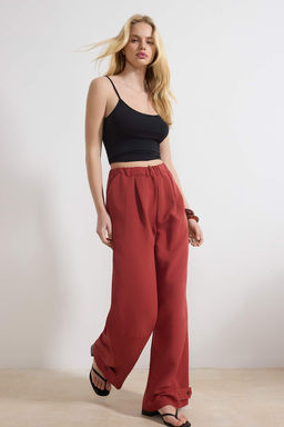 Kiremit Tensel Yumusak Tuseli Beli Lastikli Wide Leg/Genis Paca Pantolon TWOSS26PL00055 - Trendyolmilla фото 2