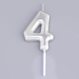 Свеча в торт «Европейская», цифра 4, 6 см, серебро