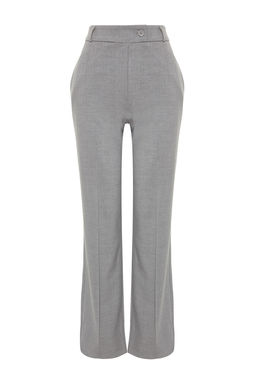 TRENDYOLMILLA Gri Yuksek Bel Straight/Duz Kesim Dokuma Nervurlu Kumas Pantolon TWOAW24PL00148  фото 7