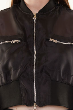 Siyah Regular Kal?p Organze Crop Bomber Mont TWOSS24MO00047