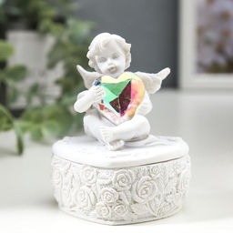 Фигурка - шкатулка для украшений Белоснежный ангел с переливающимся сердцем, 8?6.5?5.4 см