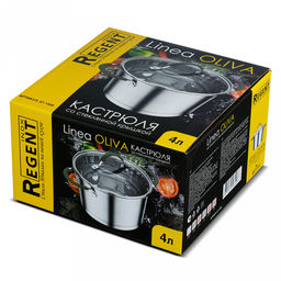 Кастрюля из нержавеющей стали "Oliva" 3,2л, д20см, h11,5см, s0,5мм, дно s3мм, индукционное дно д18см, стеклянная крышка, ручки из нержавеющей стали с силиконовым покрытием, конусообразная форма с матовой полировкой снаружи и зеркальной полировкой вну