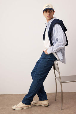 Lacivert Baggy/90s Straight Fit Jeans Bol Kot Pantolon TMNSS24JE00012