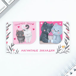 Цена за 4 шт. Магнитные закладки 2 шт., 4?4 см, на подложке Котики