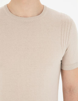 Bej Slim Fit Bisiklet Yaka Triko Ti__rt - Pierre cardin фото 7
